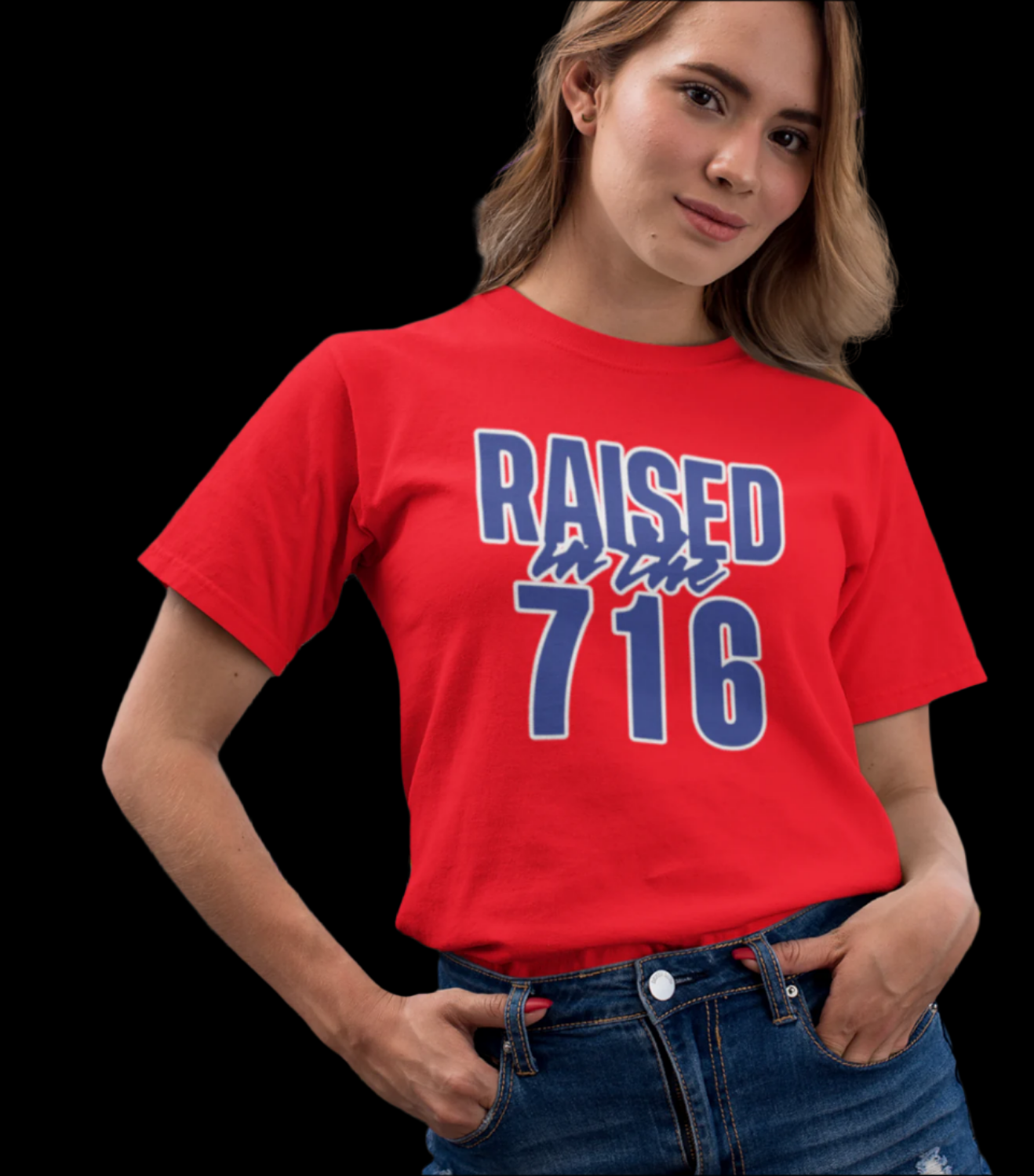 2. RAISED IN THE 716 RED UNISEX TSHIRT